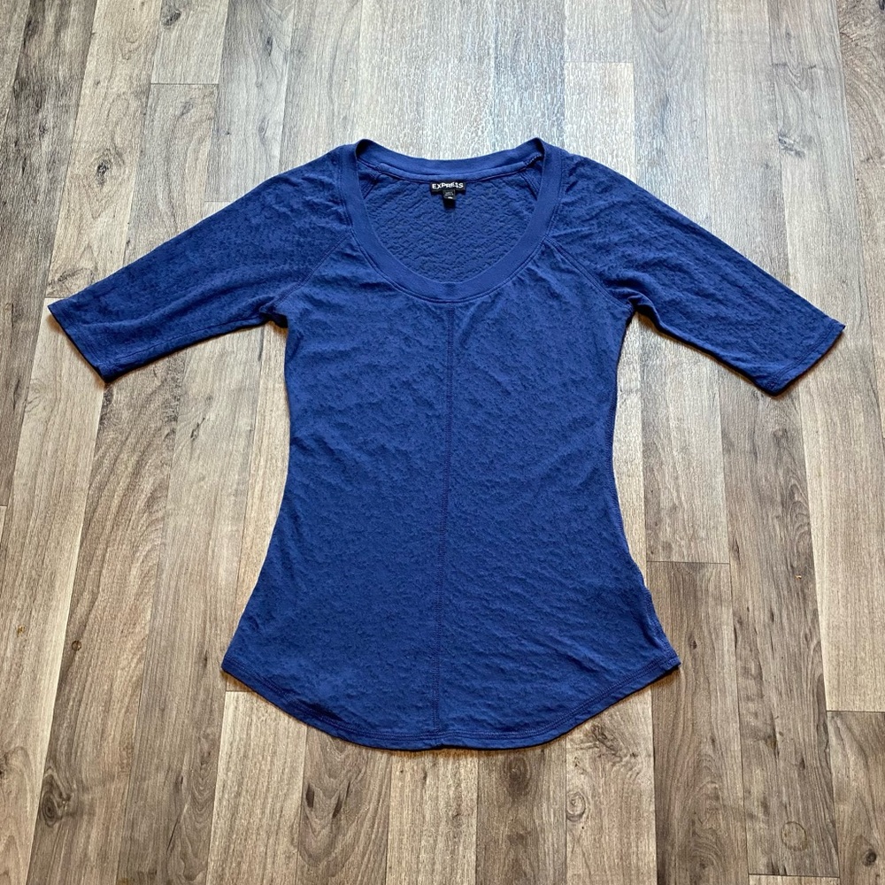 Express Blue Sheer Short Sleeve Shirt Size XS